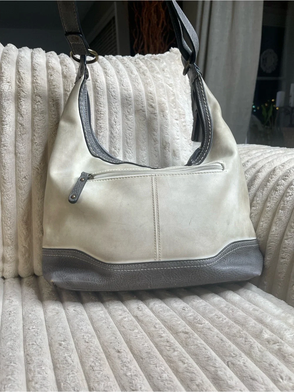 BOC Born Concept Gray Cream Faux Leather Hobo Shoulder Bag Purse